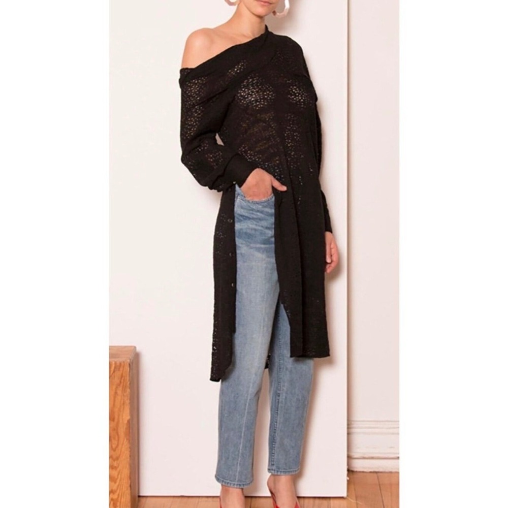 Rachel Comey Pout Tunic Asymmetric Eyelet Knit Top Black Whimsigoth - 8